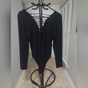 Victoria's Secret Elegant Black Kong Sleeve Body Suit Size Lg